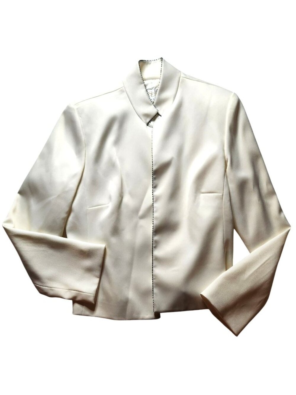 White Blazer Jacket Sandra Darren Womens Lined black Trim Sz 12 party dressy